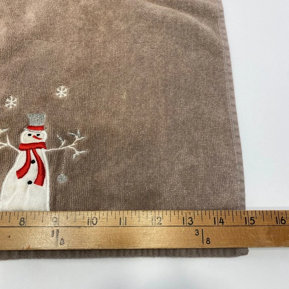 December Home Hand Towels Set of 2 Brown Excellent Christmas Snowman Embroidered